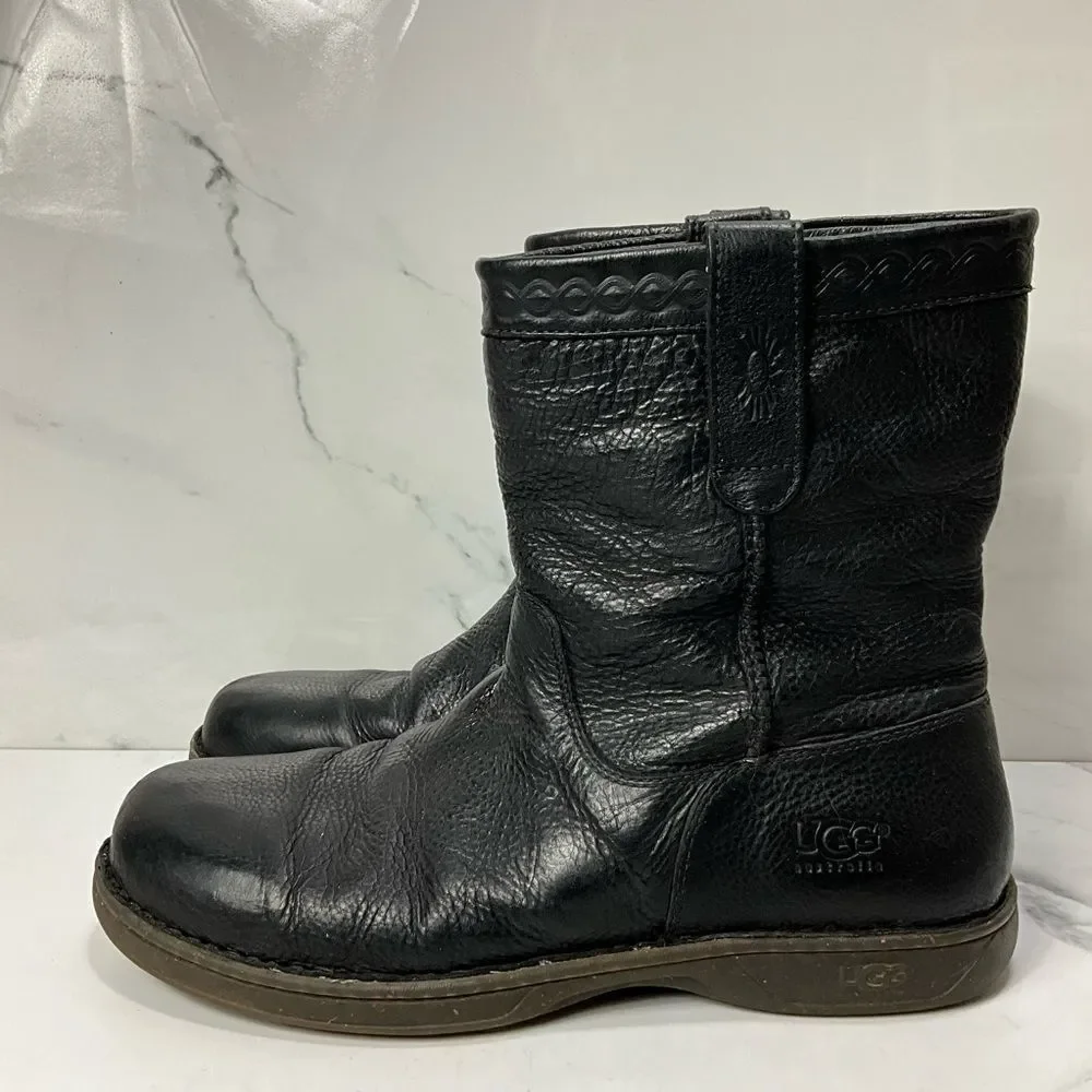 UGG Black Leather Ankle Boots